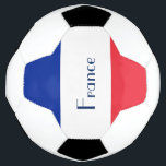 Bola de Futebol da Bandeira Francesa<br><div class="desc">Bola de futebol com um lado da bola feita nas cores vermelha,  azul e branca da bandeira francesa. O texto azul lê a França e pode ser personalizado para ler o que você quer.</div>
