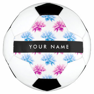 Bola De Futebol Dália Rosa e Azul, Padrão Floral, Seu Nome