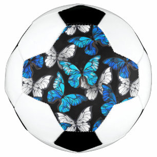 Bola De Futebol Dark Seamless Pattern with Blue Butterflies Morpho