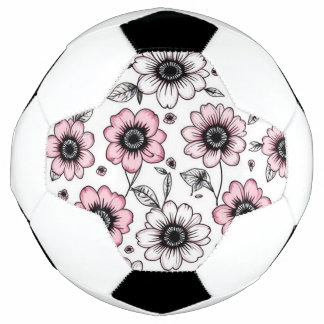 Bola De Futebol Desenho de esboço de flores e folhas cor-de-rosa