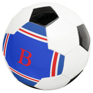 Bola De Futebol Design Azul-Contemporâneo Branco e Vermelho