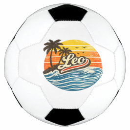 Bola De Futebol Design de Nome Leo Pôr do Sol Retro