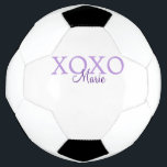 Bola De Futebol Dia de os namorados Xoxo adicione nome pastel roxo<br><div class="desc">design</div>