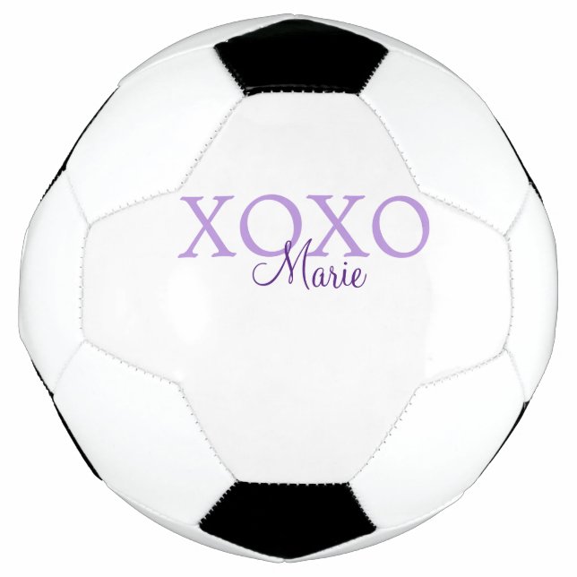 Bola De Futebol Dia de os namorados Xoxo adicione nome pastel roxo (Frente)