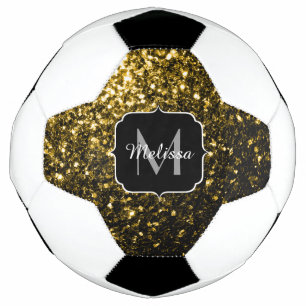Bola De Futebol Dourado escuro brilho falso centelha Monograma nom