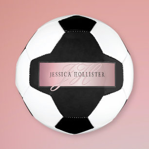 Bola De Futebol Elegante Blush Faux Rosa Dourado Nome e Iniciais