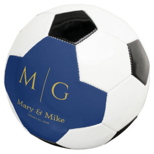 Bola De Futebol Elegante Monograma Casal Nome Azul Marinho