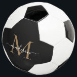 Bola De Futebol Elegante preto Dourado Monograma Roteiro Giroso<br><div class="desc">Bola de Futebol Boca-branca,  Dourada,  Elegante,  Monograma</div>