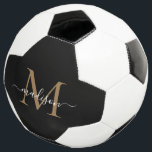 Bola De Futebol Elegante preto Dourado Monograma Roteiro Giroso<br><div class="desc">Bola de Futebol Boca-branca,  Dourada,  Elegante,  Monograma</div>