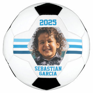 Bola De Futebol Enfeite Personalizado de Fotos Listras Azuis Múlti