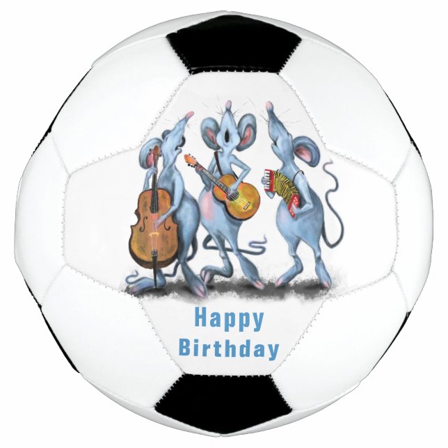 Bola De Futebol Engraçado Aniversário Dando Banda Musical de Mouse (Frente)
