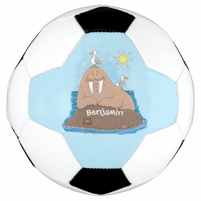 Bola De Futebol Engraçado ilustração do desenho animado de morsa f (Frente)