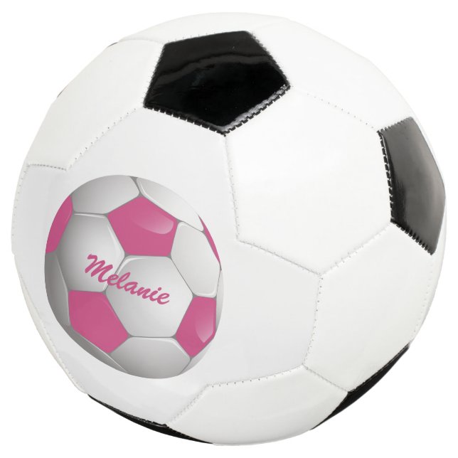 Bola De Futebol Esfera de Futebol Personalizável, Rosa e Branco (Três quartos)