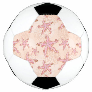 Bola De Futebol Estrelas-do-mar e Coral Padrão Pastel Rosa