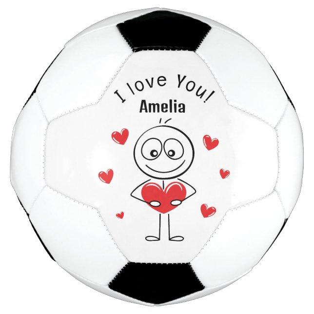 Bola De Futebol Eu Amo Você Figura de Pau Corações Fofos (Frente)