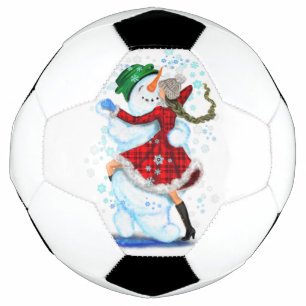 Bola De Futebol Feliz Snowman e Girl Dance Tango Festa de Natal
