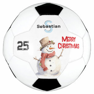 Bola De Futebol Festivo Snowman Monograma Feliz Natal