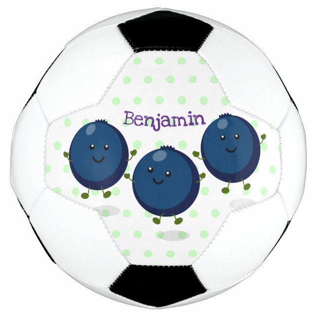 Bola De Futebol Figura de desenho animado roxo de mirtilos felizes (Frente)