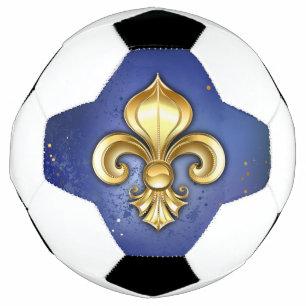 Bola De Futebol Fleur de Lis Dourada em Azul