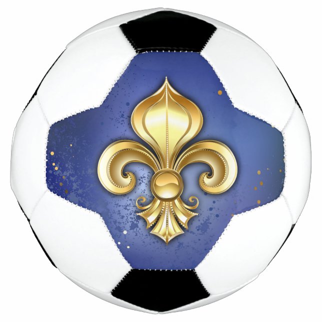 Bola De Futebol Fleur de Lis Dourada em Azul (Frente)