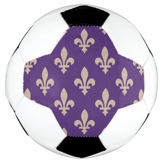 Bola De Futebol Fleur de Lis Pattern, Royal French Cream on Purple (Frente)