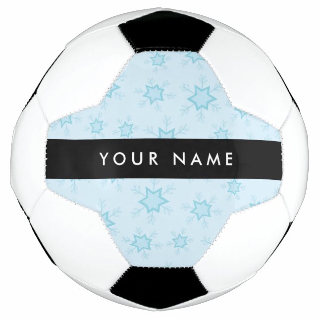 Bola De Futebol Flocos de neve azuis, seu nome, Personalize (Frente)