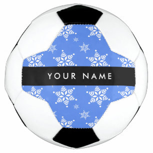 Bola De Futebol Flocos de neve brancos, azuis, seu nome, personali