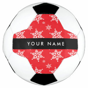 Bola De Futebol Flocos de neve brancos, vermelhos, seu nome, perso