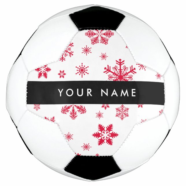 Bola De Futebol Flocos de neve vermelhos, seu nome, personalize (Frente)