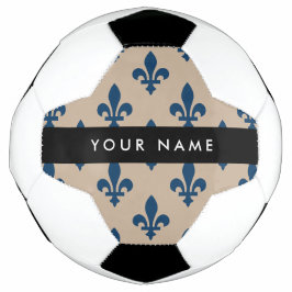 Bola De Futebol Flor de Lis, Azul Marinho em Bege, Real, Seu Nome
