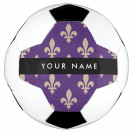 Bola De Futebol Flor de Lis, Bege sobre Roxo, Real, Seu Nome