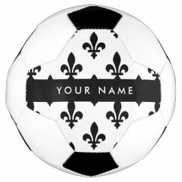 Bola De Futebol Flor de Lis, Preto sobre Branco, Preto, Seu Nome