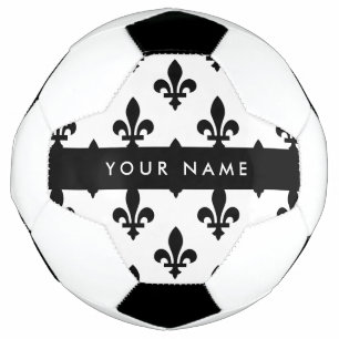 Bola De Futebol Flor de Lis, Preto sobre Branco, Preto, Seu Nome