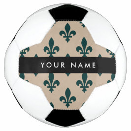 Bola De Futebol Flor de Lis, Verde sobre Bege, Real, Seu Nome