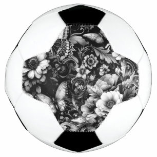 Bola De Futebol Floral Antigo Monocromático com Borboletas
