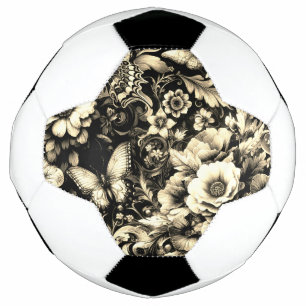 Bola De Futebol Floral Antiquado ouro com Borboletas