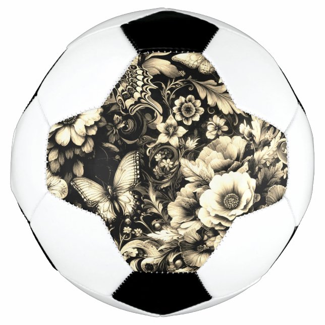 Bola De Futebol Floral Antiquado ouro com Borboletas (Frente)