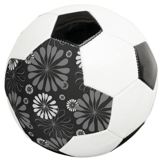 Bola De Futebol Floral Retro Preto e Branco (Três quartos)