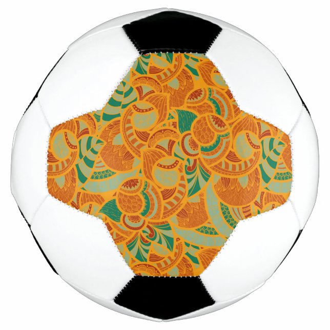 Bola De Futebol Flores abstratas contínuas cor de laranja fofas (Frente)