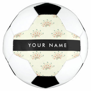 Bola De Futebol Flores Azuis e Vermelhas, Preto, Seu Nome
