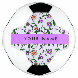 Bola De Futebol Flores Coloridas, Fundo Azul, Roxo