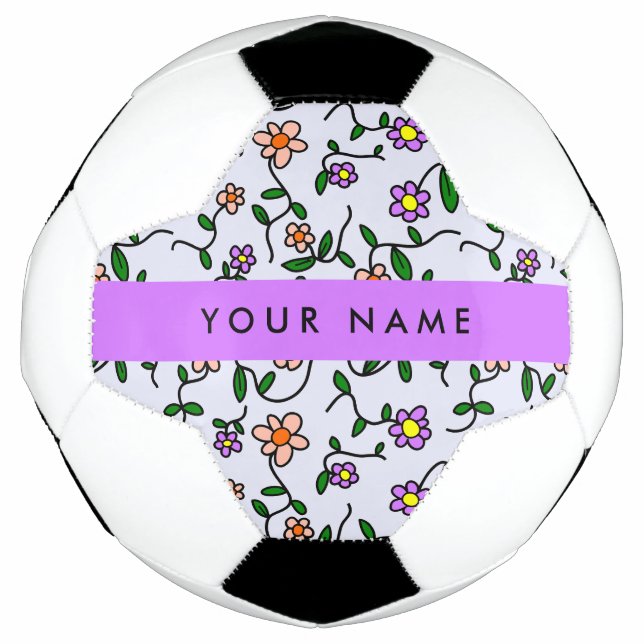 Bola De Futebol Flores Coloridas, Fundo Azul, Roxo (Frente)