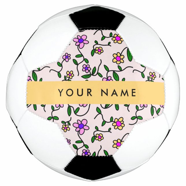 Bola De Futebol Flores Coloridas, Fundo Rosa, Amarelo (Frente)