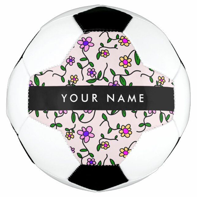 Bola De Futebol Flores Coloridas, Fundo Rosa, Preto (Frente)
