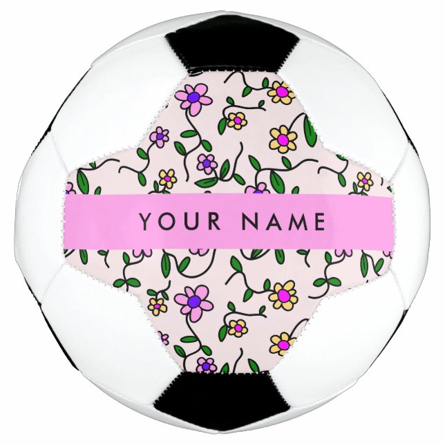 Bola De Futebol Flores Coloridas, Fundo Rosa, Rosa (Frente)