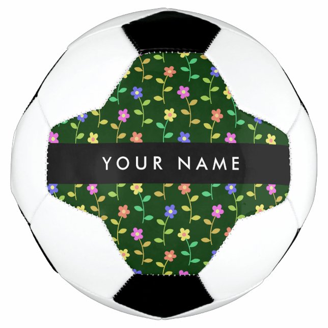 Bola De Futebol Flores Coloridas, Fundo Verde, Preto (Frente)