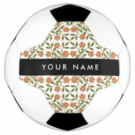 Bola De Futebol Flores Laranja, Padrão Floral, Boho, Seu Nome