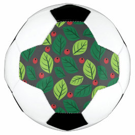 Bola De Futebol Folhas Verdes, Berries Vermelhos, Padrão De Folhas