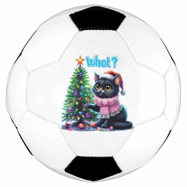 Bola De Futebol Gato de Natal engraçado O que com o adesivo de árv (Frente)