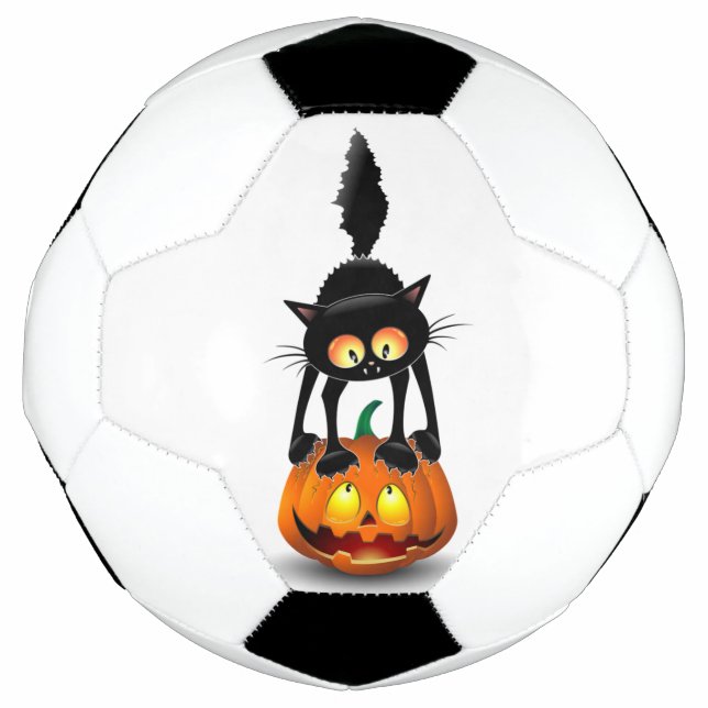 Bola De Futebol Gato Halloween Caricatura Assustada na Pumpkin (Frente)
